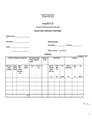 Delhi Value Added Tax Sales Register