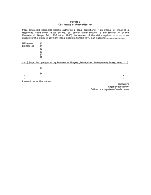 Certificate of Authorisation