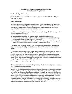 Advanced Placement European History Course Agreement