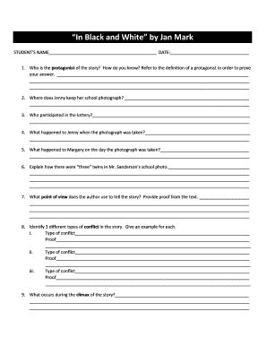 In Black and White Story Analysis Worksheet