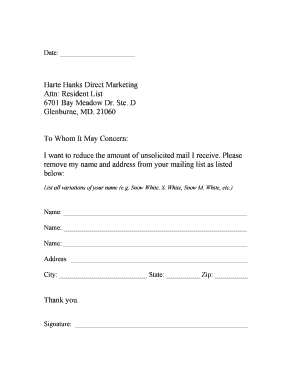 Request to Remove Name from Mailing List