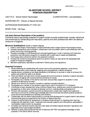 JOB TITLE School District Psychologist - gladstone k12 or