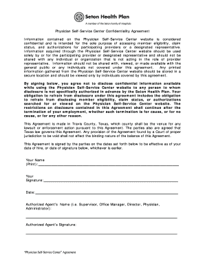Physician Self-Service Center Confidentiality Agreement
