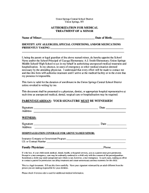 Authorization for Medical Treatment of a Minor