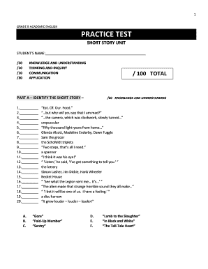 Grade 9 Academic English Short Story Practice Test
