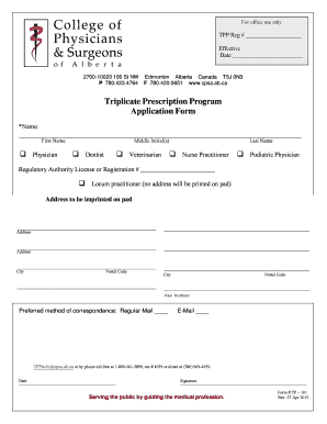 Triplicate Prescription Program Application Form
