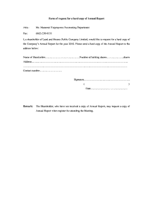 Request for Hard Copy of Annual Report
