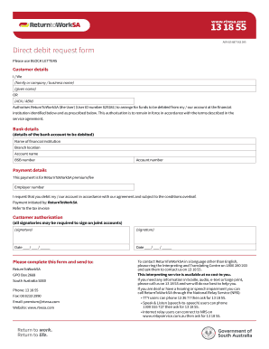 Direct debit request form - ReturnToWorkSA