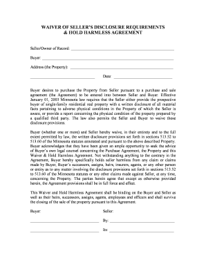 Waiver of Seller’s Disclosure Requirements & Hold Harmless Agreement