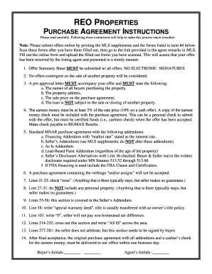 REO Properties Purchase Agreement Instructions