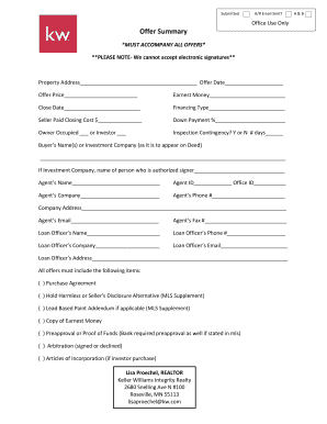 Real Estate Offer Summary Form