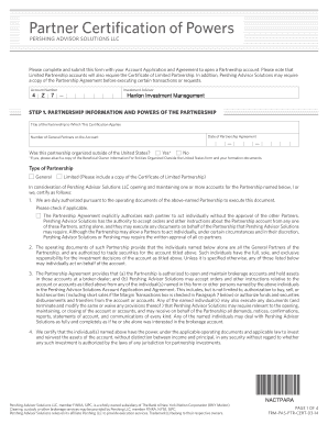 Partner Certification of Powers Form