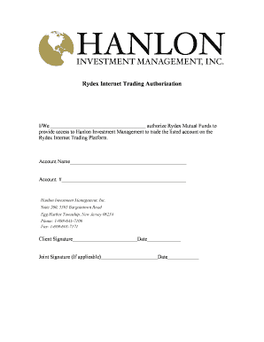 Rydex Internet Trading Authorization