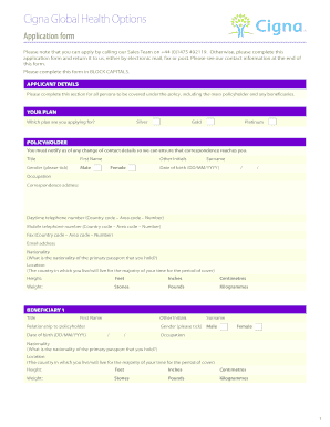 Cigna Global Health Insurance Application Form