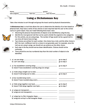 Science Dichotomous Key Activity