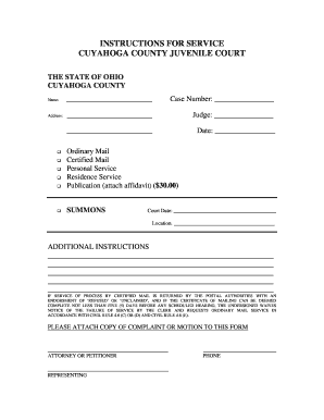 Cuyahoga County Juvenile Court Service Instructions