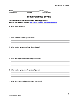 Blood Glucose Levels Science Assignment