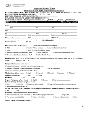 Applicant Intake Form for Counseling and Education