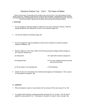 Chemistry Practice Test Unit 2