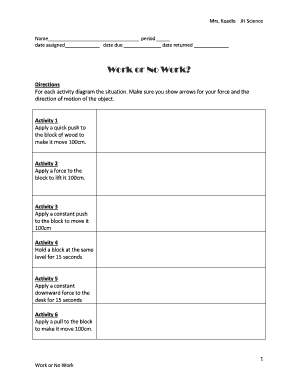 Science Work and Force Worksheet