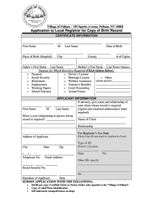 Application for Copy of Birth Record