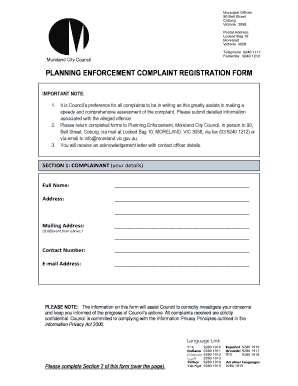 Planning Enforcement Complaint Registration Form