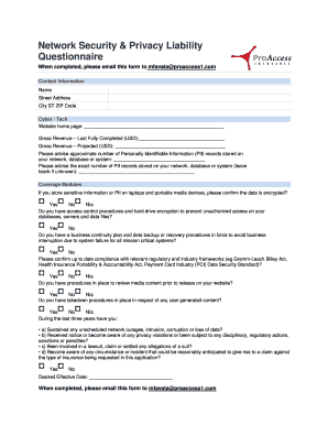 Network Security & Privacy Liability Questionnaire