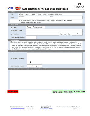 Enduring Credit Card Authorisation Form