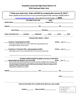 Grayslake High School 2016 Yearbook Order Form
