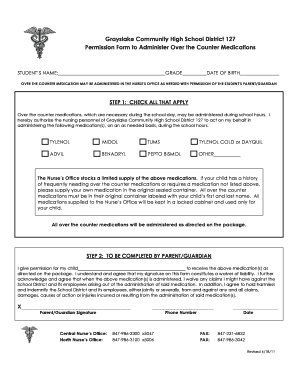 Permission Form to Administer Over the Counter Medications