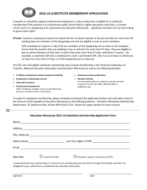 2015-16 Substitute Membership Application