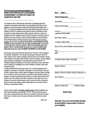 Rhode Island Interscholastic League Sports Consent Form