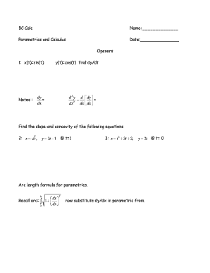 Parametrics and Calculus Worksheet