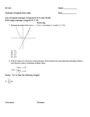 Improper Integrals Worksheet
