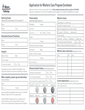 Warfarin Care Program Enrolment Form
