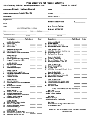 Boys Scouts Prize Order Form