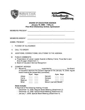Board of Education Meeting Agenda