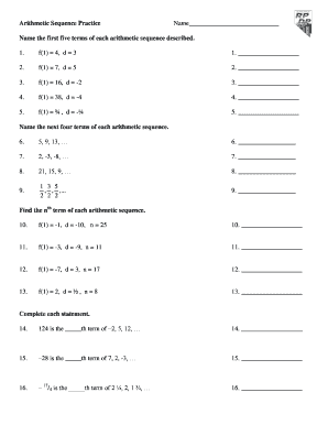 Arithmetic Sequence Practice Worksheet