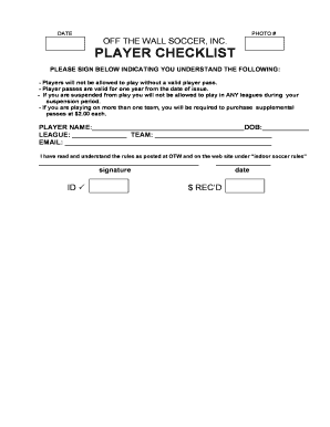 Off the Wall Soccer Player Checklist