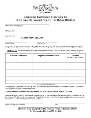 Request for Extension of Filing Date for 2014 Tangible Personal Property Tax Return