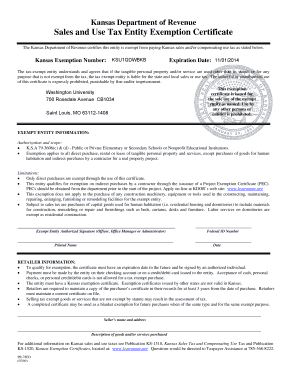 Kansas Sales and Use Tax Entity Exemption Certificate