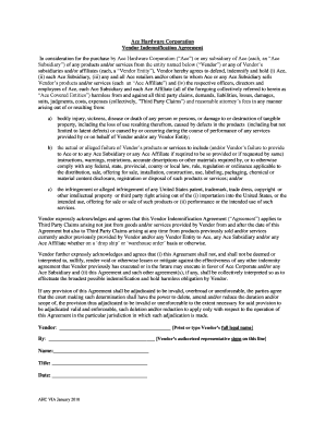 Ace Hardware Vendor Indemnification Agreement