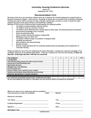 University Housing Conference Services Recommendation Form