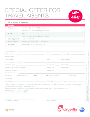 Travel Agent Special Offer Form