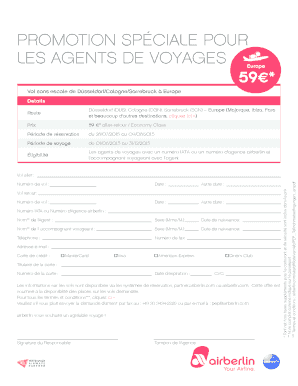 Formulaire de promotion spéciale de vol pour les agents de voyages
