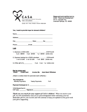 CASA Child Sponsorship Form
