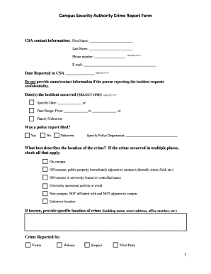 Campus Security Authority Crime Report Form