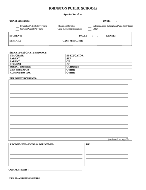 Johnston Public Schools Team Meeting Form