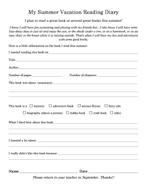 Summer Vacation Reading Diary