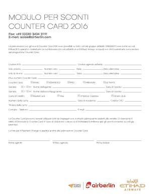 Modulo per sconti Counter Card 2016